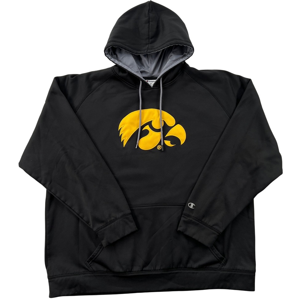 Champion Iowa Hawkeyes Hoodie Sweatshirt Mens 2XL Black Pullover Gameday Active
